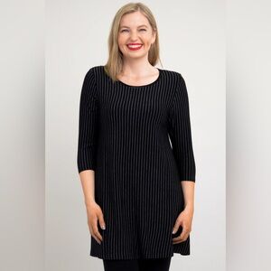 Blue Sky Bamboo 3/4 Sleeve Long Tunic Top Black Stripe Soft stretchy Size XL